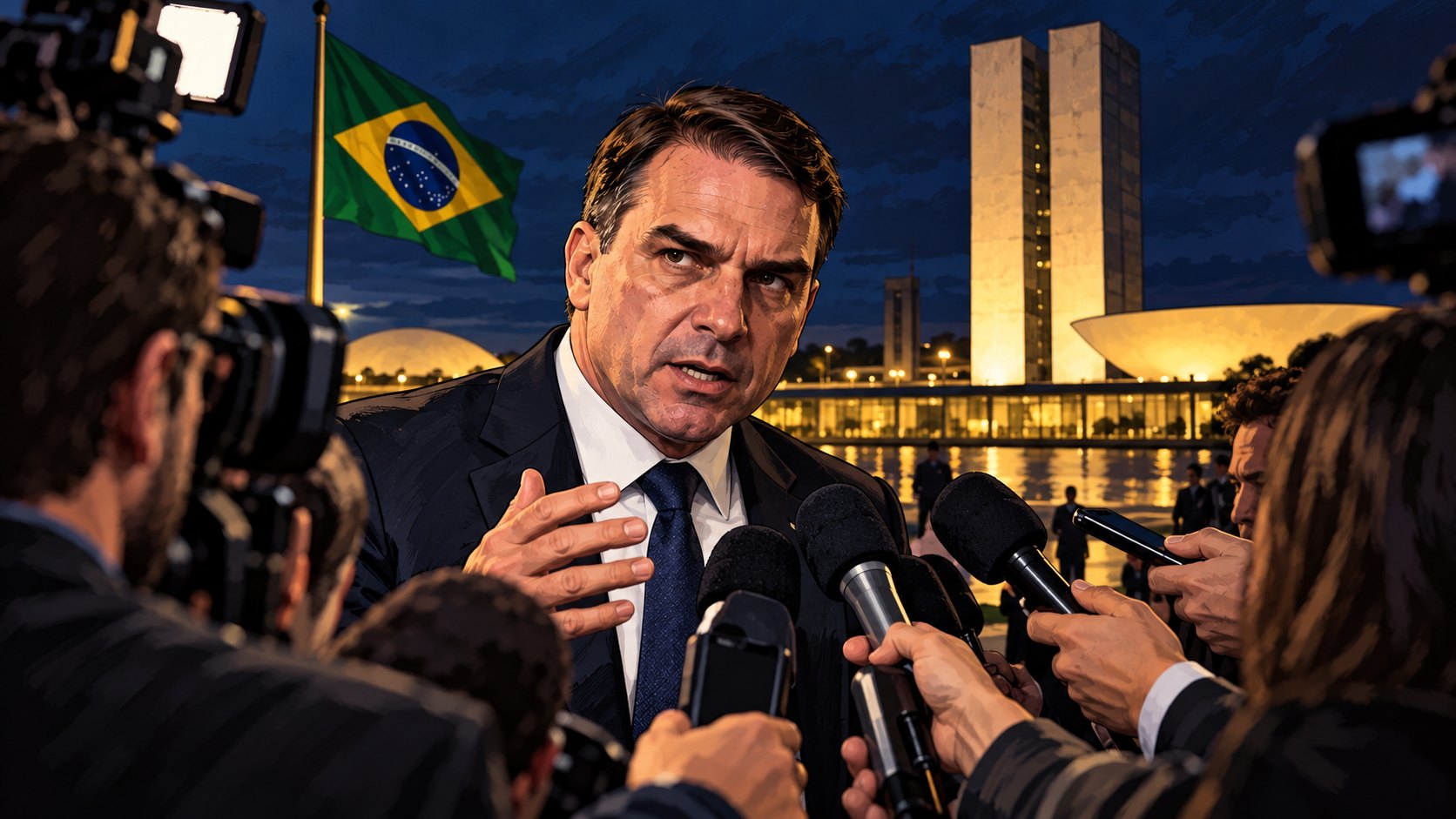 Ilustración editorial generada con IA sobre la elección presidencial de Brasil; composición conceptual.