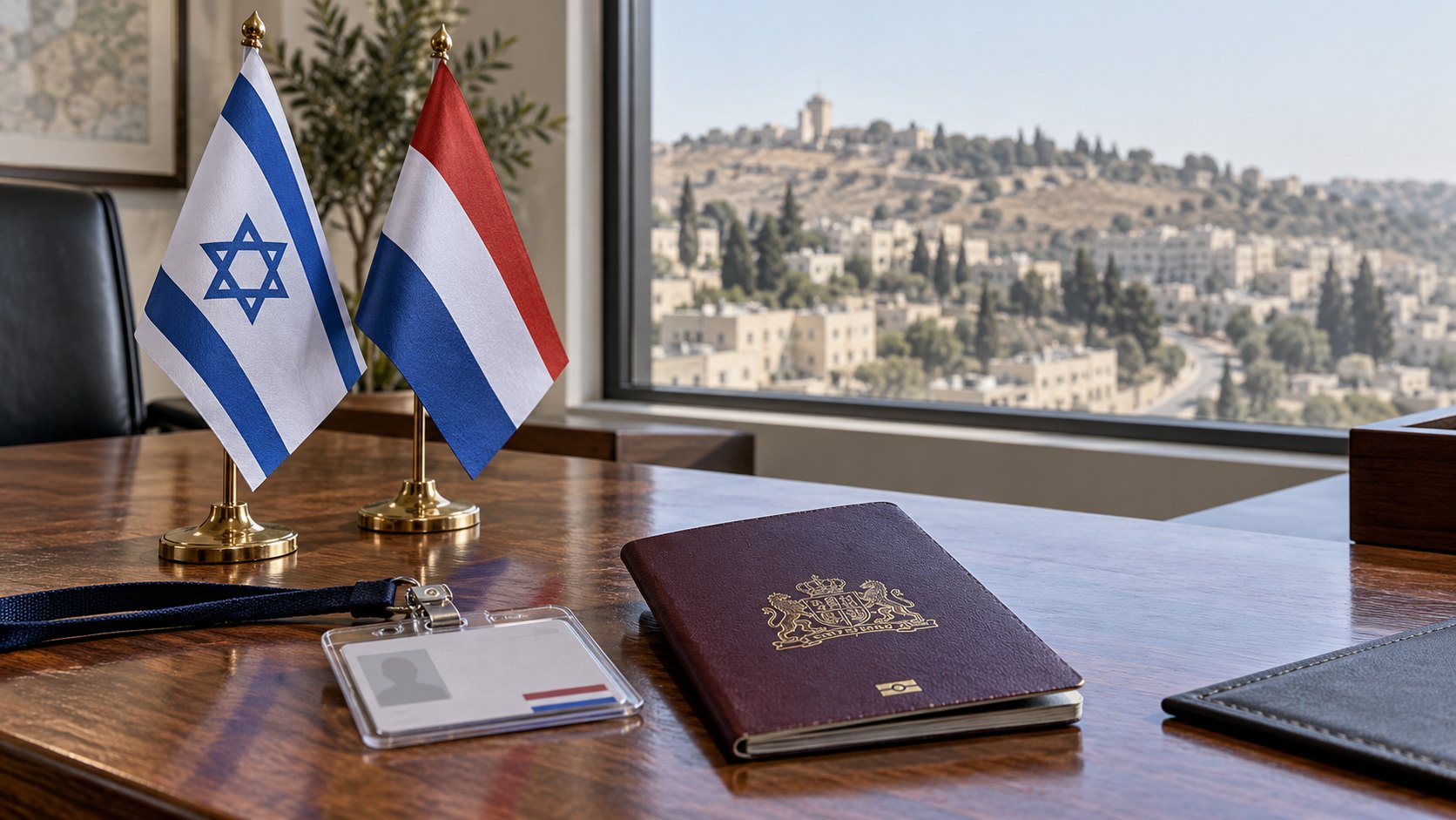 Ilustración editorial generada con IA vinculada a la disputa diplomática entre Israel y Países Bajos; no es una fotografía de un hecho real.